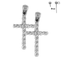 Sterling Silver 27mm Hollow Latin Cross Earrings (White or Yellow Gold Plated)