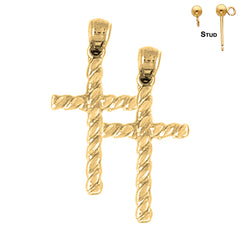 Pendientes de cruz latina hueca de plata de ley de 27 mm (chapados en oro blanco o amarillo)