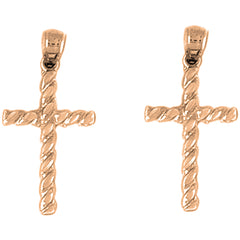 14K or 18K Gold 27mm Hollow Latin Cross Earrings