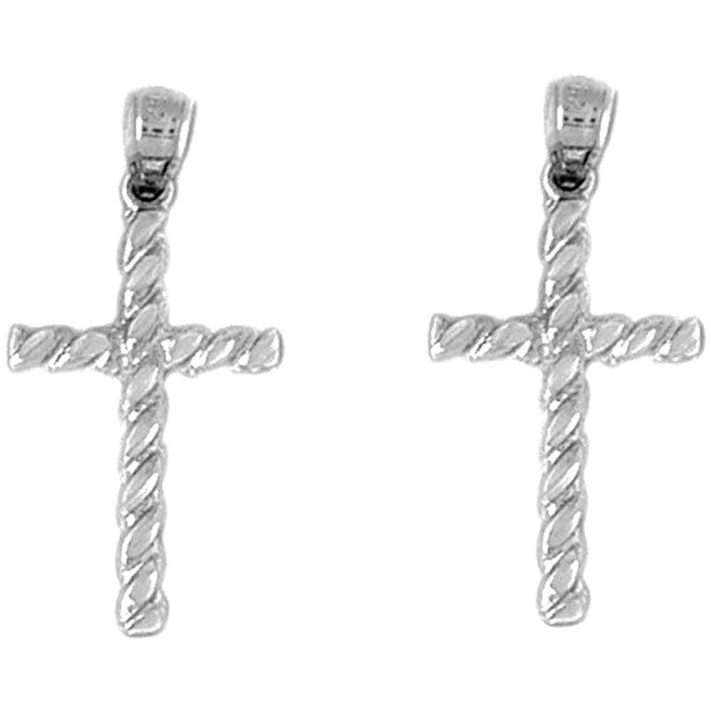 Sterling Silver 27mm Hollow Latin Cross Earrings