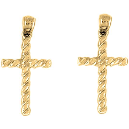14K or 18K Gold 27mm Hollow Latin Cross Earrings