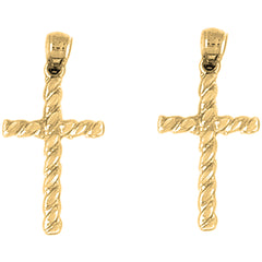 Yellow Gold-plated Silver 27mm Hollow Latin Cross Earrings
