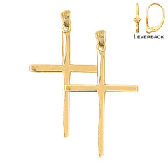 Sterling Silver 41mm Latin Cross Earrings (White or Yellow Gold Plated)