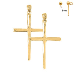 Sterling Silver 41mm Latin Cross Earrings (White or Yellow Gold Plated)