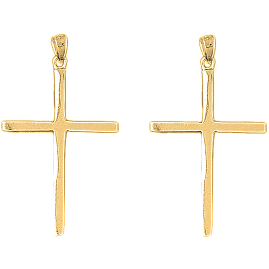 Yellow Gold-plated Silver 41mm Latin Cross Earrings