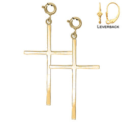 Sterling Silver 47mm Latin Cross Earrings (White or Yellow Gold Plated)