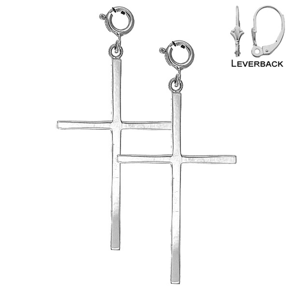 Sterling Silver 47mm Latin Cross Earrings (White or Yellow Gold Plated)