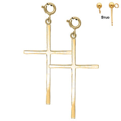 Sterling Silver 47mm Latin Cross Earrings (White or Yellow Gold Plated)