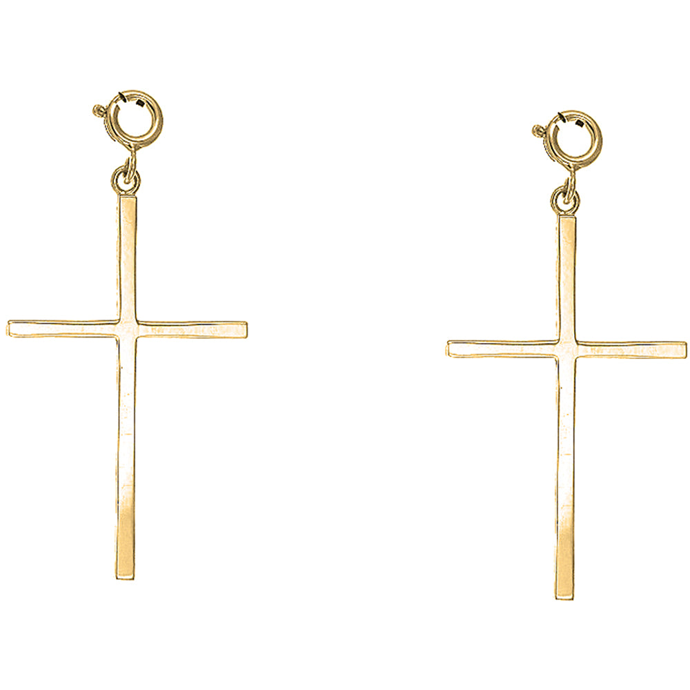 Yellow Gold-plated Silver 47mm Latin Cross Earrings