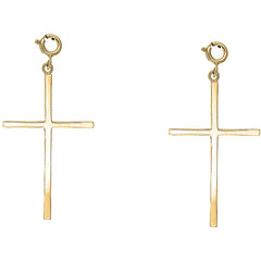 Yellow Gold-plated Silver 47mm Latin Cross Earrings