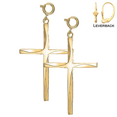 Sterling Silver 44mm Latin Cross Earrings (White or Yellow Gold Plated)