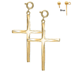 Sterling Silver 44mm Latin Cross Earrings (White or Yellow Gold Plated)