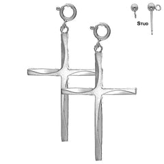 Sterling Silver 44mm Latin Cross Earrings (White or Yellow Gold Plated)