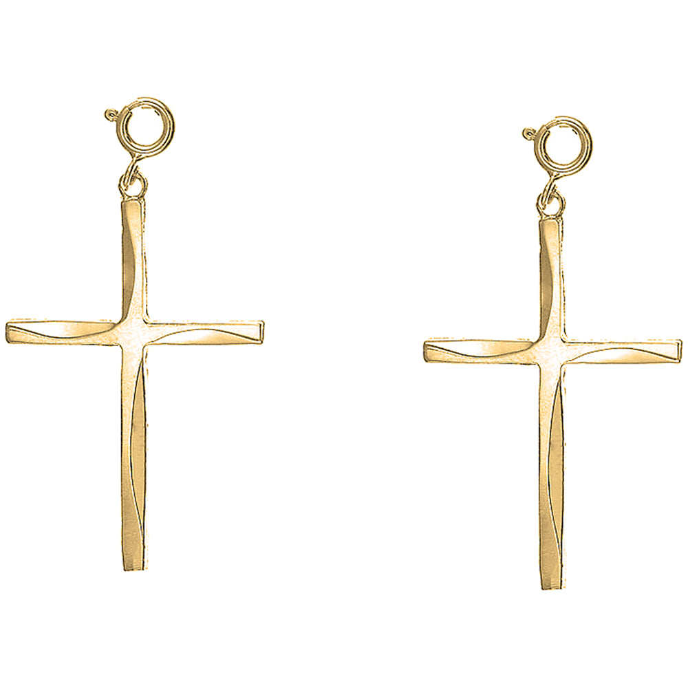 Yellow Gold-plated Silver 44mm Latin Cross Earrings