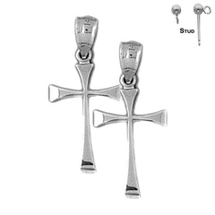 Sterling Silver 27mm Teutonic Cross Earrings (White or Yellow Gold Plated)