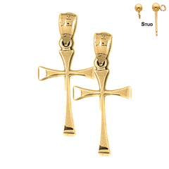 Sterling Silver 27mm Teutonic Cross Earrings (White or Yellow Gold Plated)