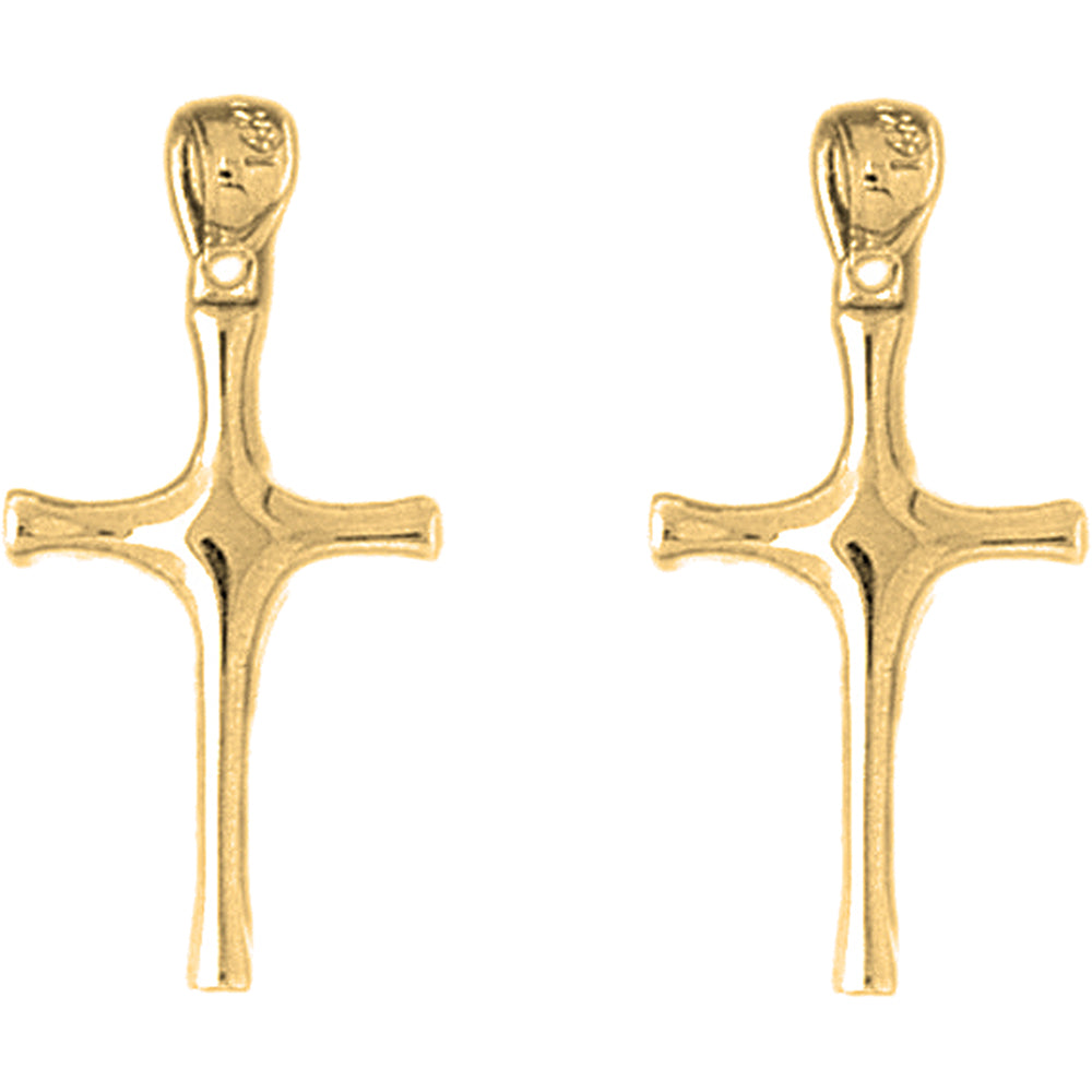 Yellow Gold-plated Silver 28mm Latin Cross Earrings