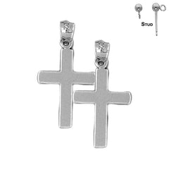 Sterling Silver 23mm Latin Cross Earrings (White or Yellow Gold Plated)