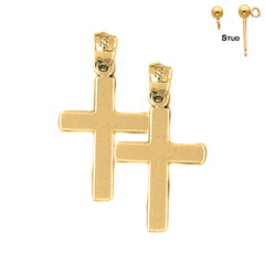 Pendientes de cruz latina de plata de ley de 23 mm (chapados en oro blanco o amarillo)