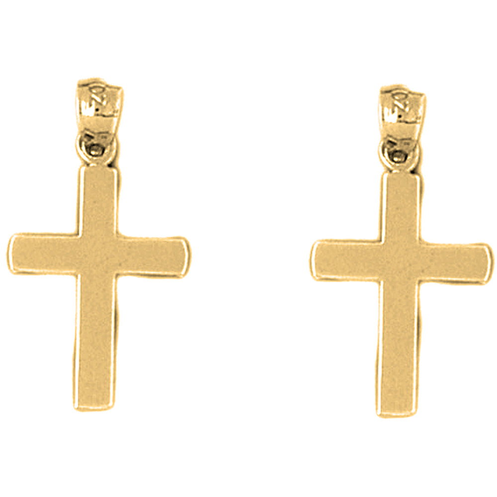 Yellow Gold-plated Silver 23mm Latin Cross Earrings