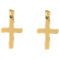 Yellow Gold-plated Silver 23mm Latin Cross Earrings