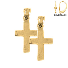 Sterling Silver 24mm Latin Cross Earrings (White or Yellow Gold Plated)