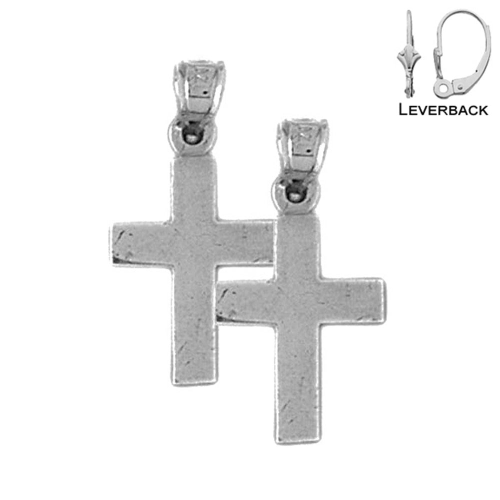 Sterling Silver 24mm Latin Cross Earrings (White or Yellow Gold Plated)