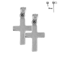 Pendientes de cruz latina de plata de ley de 24 mm (chapados en oro blanco o amarillo)