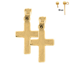 Sterling Silver 24mm Latin Cross Earrings (White or Yellow Gold Plated)