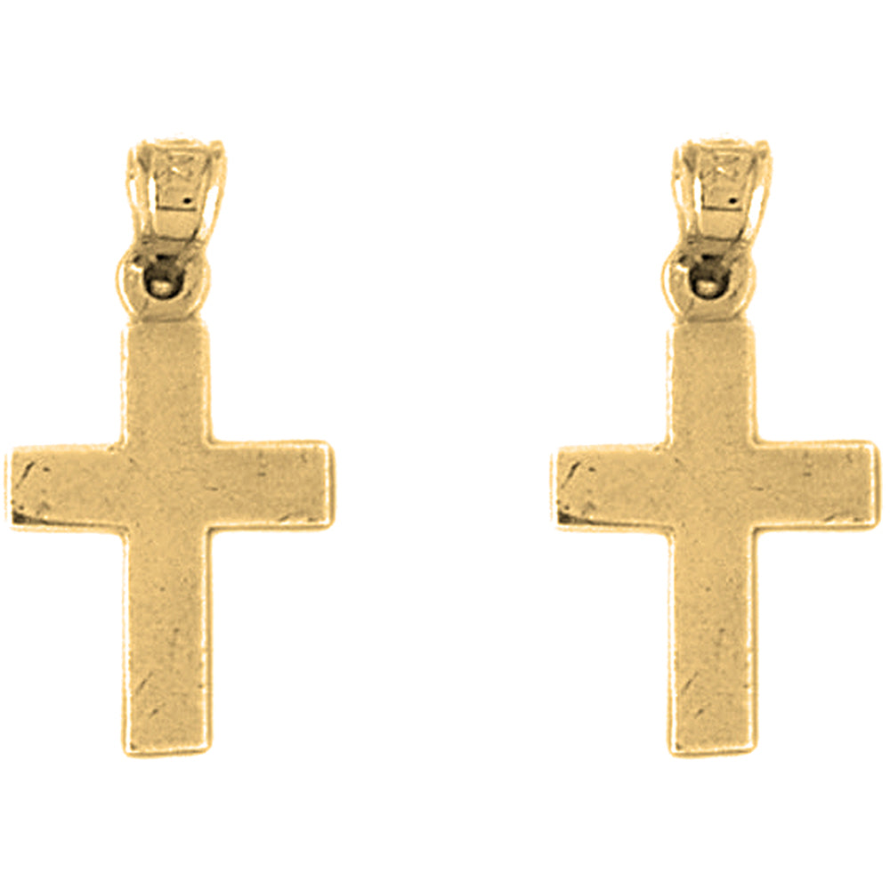 Yellow Gold-plated Silver 24mm Latin Cross Earrings