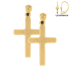 Pendientes de plata de ley con cruz latina de 32 mm (chapados en oro blanco o amarillo)