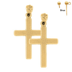 Sterling Silver 32mm Latin Cross Earrings (White or Yellow Gold Plated)