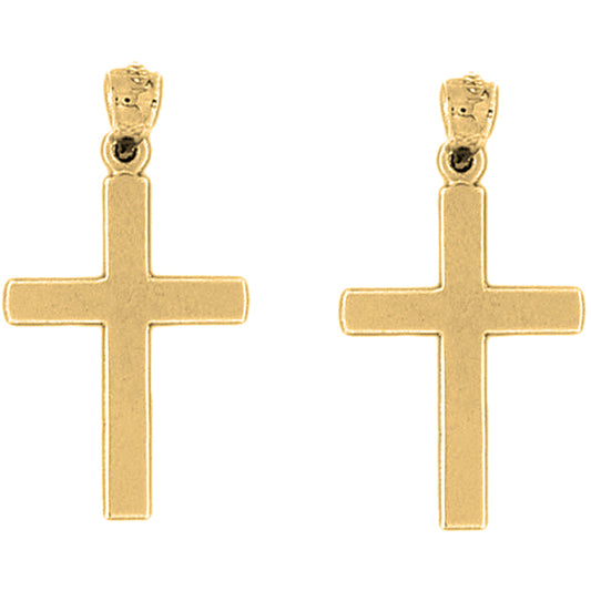 Yellow Gold-plated Silver 32mm Latin Cross Earrings