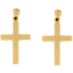 14K or 18K Gold 32mm Latin Cross Earrings