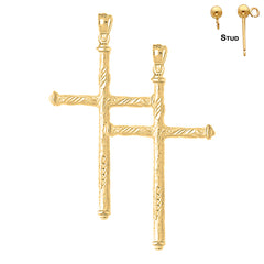 Sterling Silver 54mm Hollow Latin Cross Earrings (White or Yellow Gold Plated)
