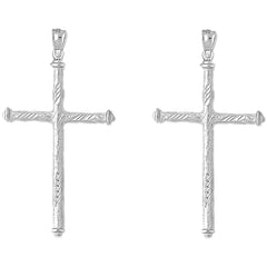 Sterling Silver 54mm Hollow Latin Cross Earrings