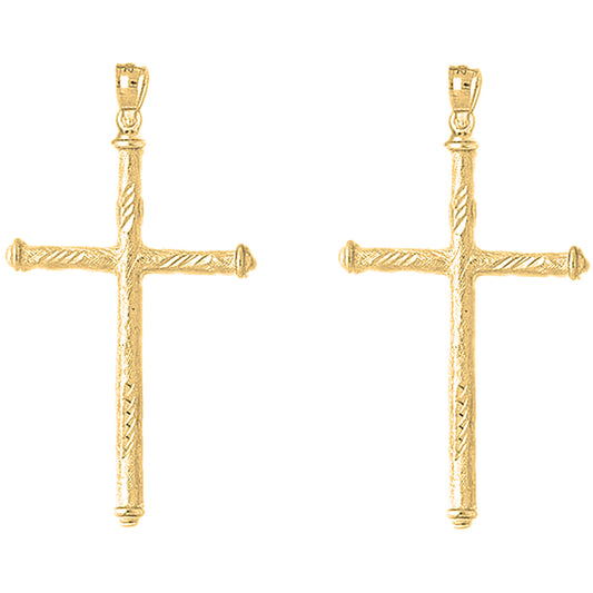 Yellow Gold-plated Silver 54mm Hollow Latin Cross Earrings