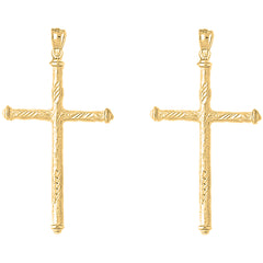 Yellow Gold-plated Silver 54mm Hollow Latin Cross Earrings