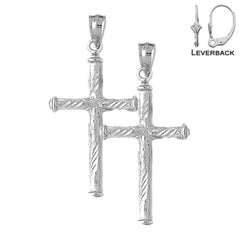 Sterling Silver 40mm Hollow Latin Cross Earrings (White or Yellow Gold Plated)