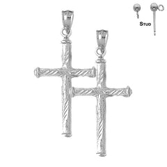 Sterling Silver 40mm Hollow Latin Cross Earrings (White or Yellow Gold Plated)