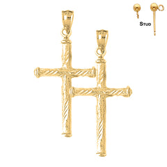 Sterling Silver 40mm Hollow Latin Cross Earrings (White or Yellow Gold Plated)
