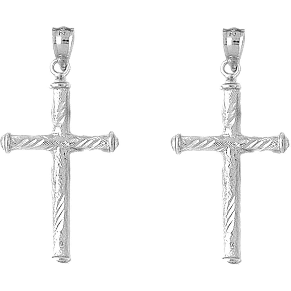 Sterling Silver 40mm Hollow Latin Cross Earrings