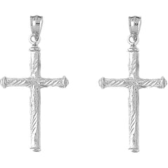 Sterling Silver 40mm Hollow Latin Cross Earrings