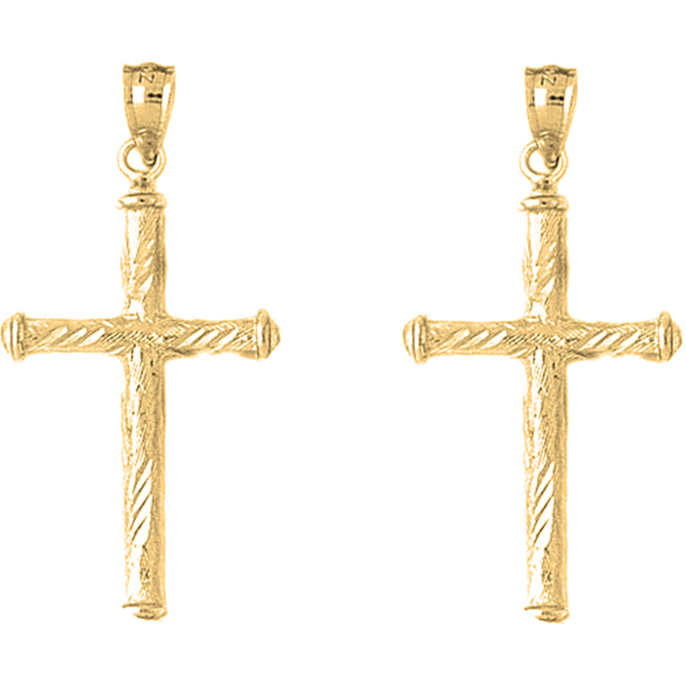 Yellow Gold-plated Silver 40mm Hollow Latin Cross Earrings
