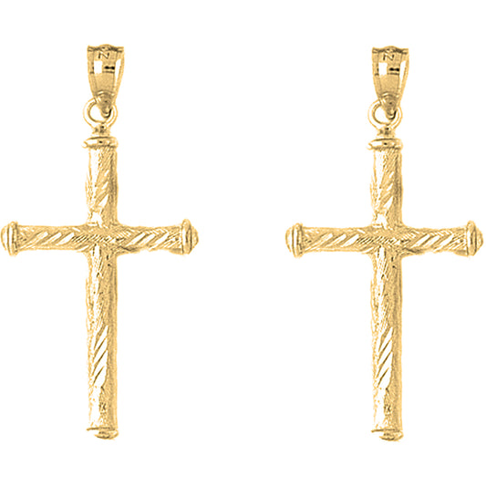 Yellow Gold-plated Silver 40mm Hollow Latin Cross Earrings