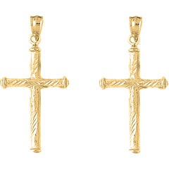 Yellow Gold-plated Silver 40mm Hollow Latin Cross Earrings