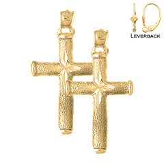 Sterling Silver 39mm Hollow Latin Cross Earrings (White or Yellow Gold Plated)