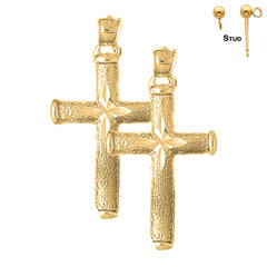 Sterling Silver 39mm Hollow Latin Cross Earrings (White or Yellow Gold Plated)