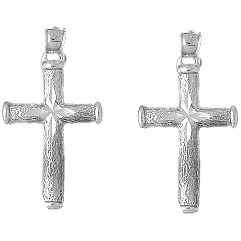 Sterling Silver 39mm Hollow Latin Cross Earrings