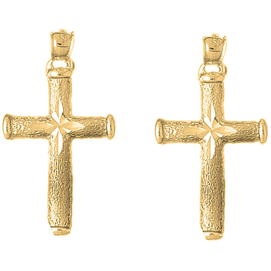Yellow Gold-plated Silver 39mm Hollow Latin Cross Earrings